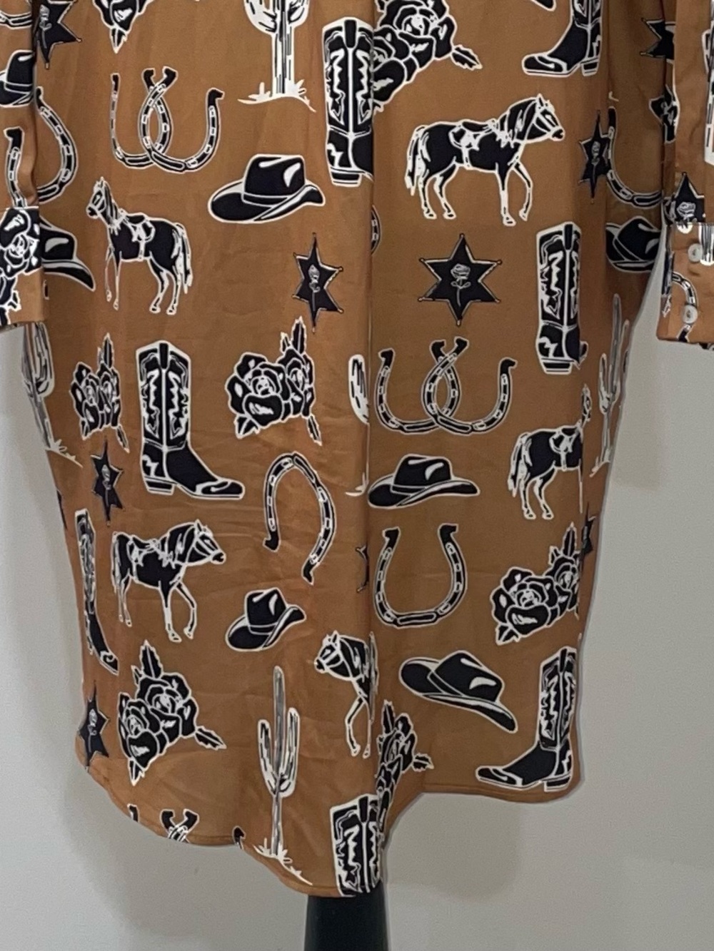 Western Shirt Dress Camel Toffee Brown Country Horse Rodeo Horseshoe Cowgirl - Picture 9 of 14